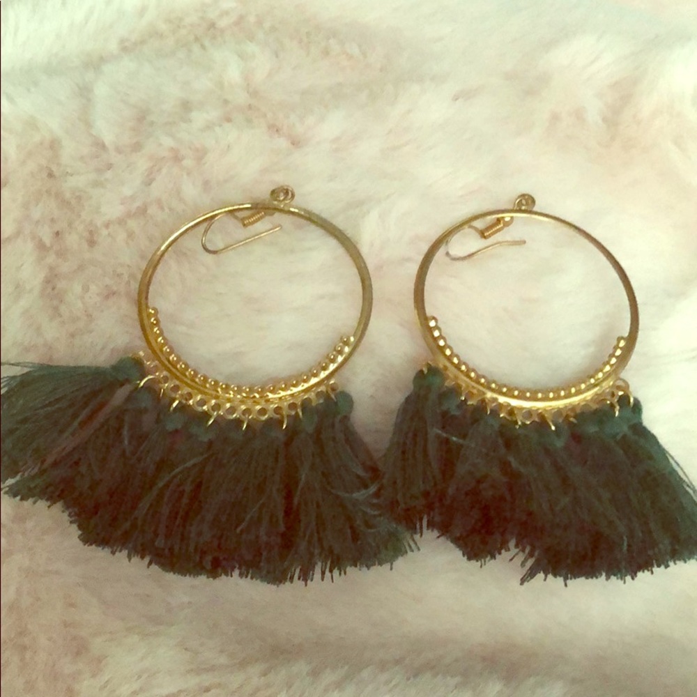 Green frayed earrings